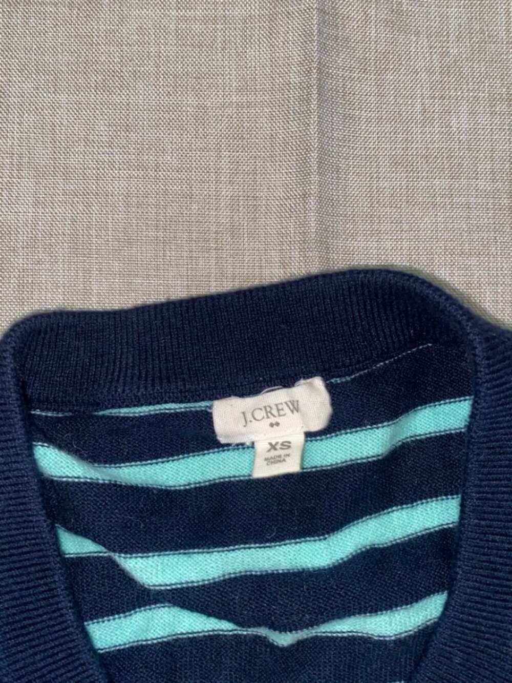 J.Crew Factory Navy Mint Striped Cardigan XS Button Front NWOT